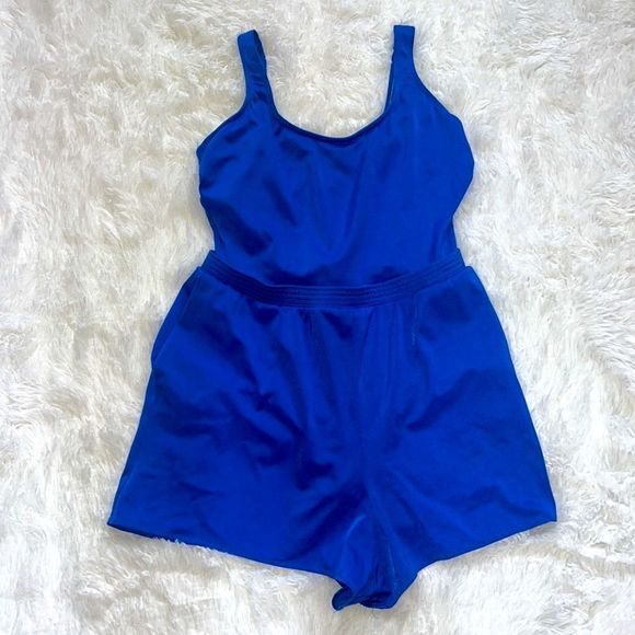 Lands End Women’s size 18 Cobalt Blue one piece shorts bathing suit - Picture 1 of 10
